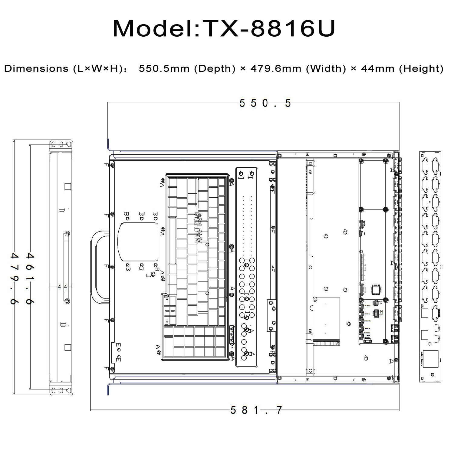 16 ports 18.5” LED VGA RackMount KVM Switch, Support Up to 1920*1080 @60Hz (TX-8816U)