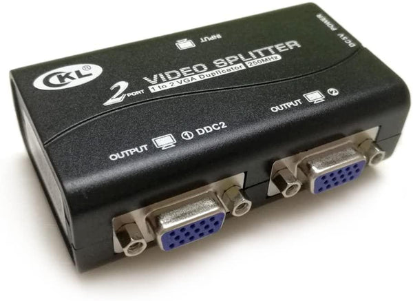 VGA Splitter 2 Port 1 PC to 2 Monitors Video Distributor Amplifier Daisy Chainable Supports 250MHz 1920x1400 CKL-1021U