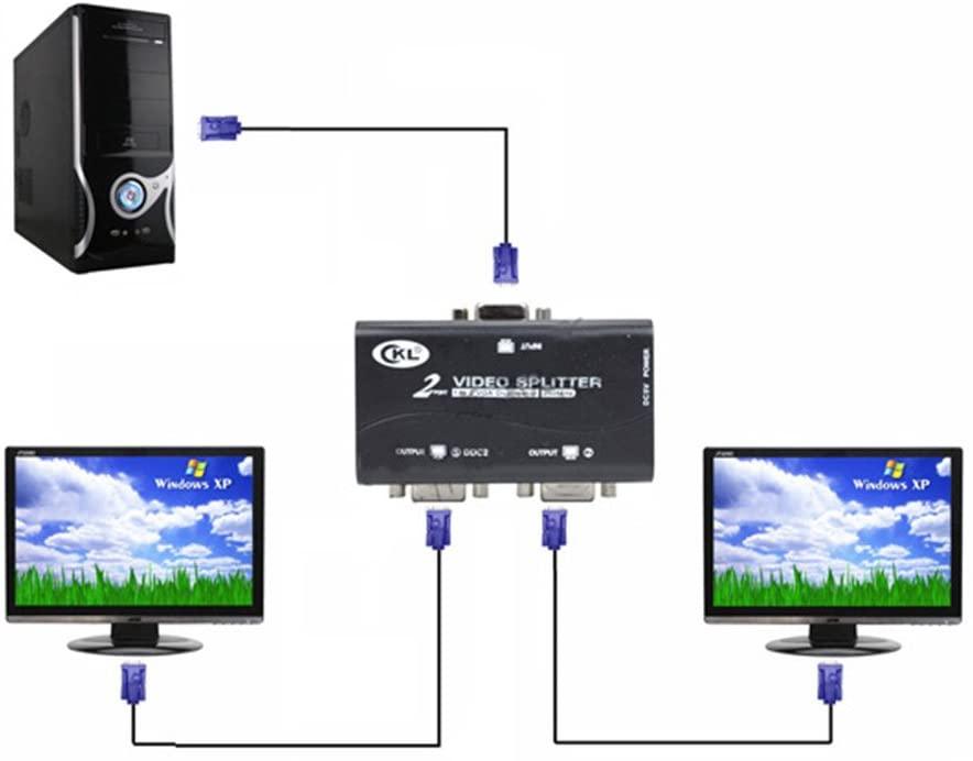VGA Splitter 2 Port 1 PC to 2 Monitors Video Distributor Amplifier Daisy Chainable Supports 250MHz 1920x1400 CKL-1021U - CKL KVM Switches