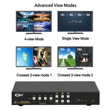 Charger l&#39;image dans la galerie, CKL Multi View HDMI KVM Switch 4 Port with Audio and USB2.0 HUB, Quad Split Screen PC Monitor Keyboard Mouse Switcher 4K x 2K
