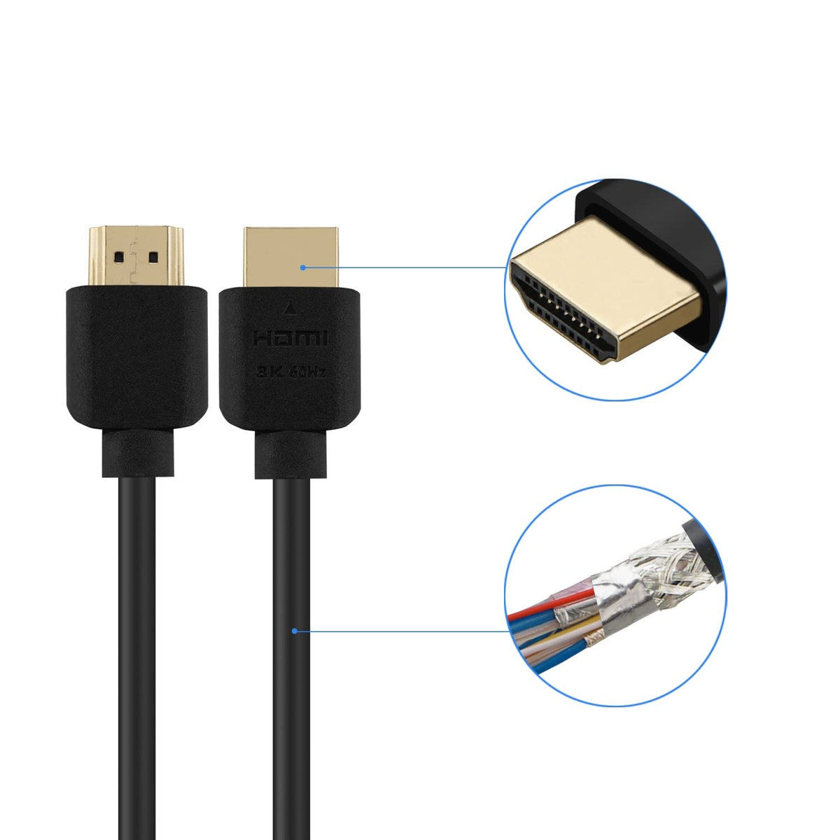 2 Pack 8k HDMI Cables - HDMI 2.1 Cable for Monitors/TV/Gaming/ps4/ps5/, High Speed 8k 60hz 4k 144hz 120hz, Short Certified Cord 4.9ft/1.5M CKL
