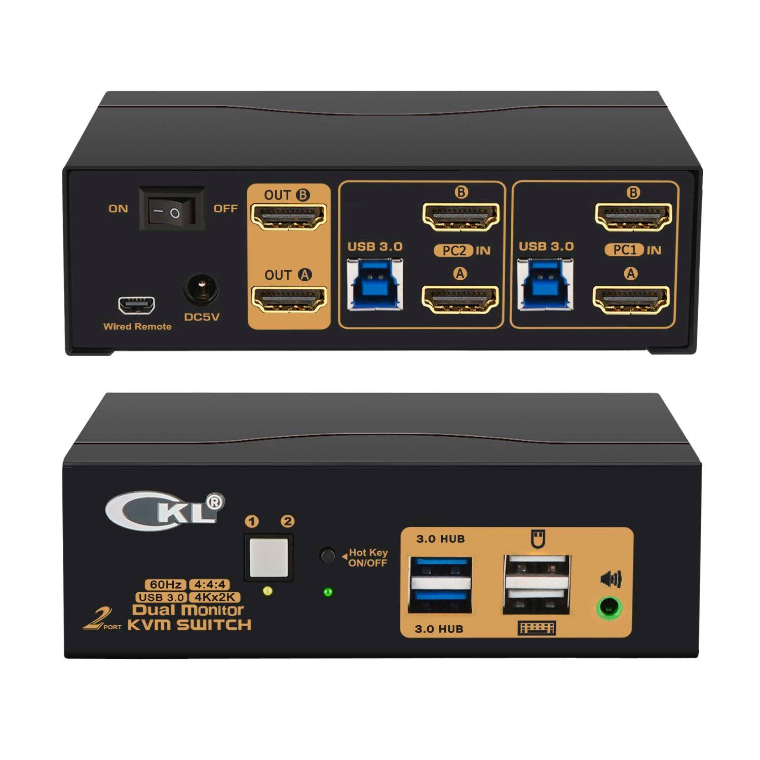 2 Port USB 3.0 HDMI KVM Switch Dual Monitor 4K 60Hz CKL-922HUA-3 - CKL KVM Switches