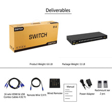 Lade das Bild in den Galerie-Viewer, CKL HDMI KVM Switch 16 Port 4K 30Hz with USB 2.0 HUB and Cables 9116H-1
