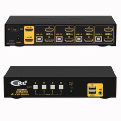 4 Port KVM Switch Dual Monitor HDMI 4K 60Hz for 4 Computers 2 Extended Display with Cables, No Extra USB 2.0 HUB, Supports YUV 4:4:4, HDCP 1.4, HDR 10, EDID, Audio, Hotkey 942HUA-1A