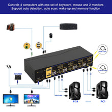 Charger l&#39;image dans la galerie, 4 Port KVM Switch Dual Monitor HDMI 4K 60Hz for 4 Computers 2 Extended Display with Cables, No Extra USB 2.0 HUB, Supports YUV 4:4:4, HDCP 1.4, HDR 10, EDID, Audio, Hotkey 942HUA-1A
