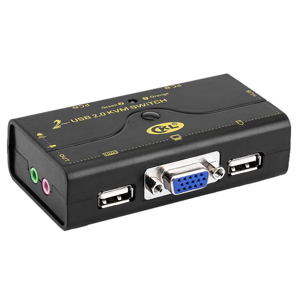 VGA KVM Switch 2 Port + Cable Kits + USB 2.0 HUB Support Audio Microphone 2048 * 1536 450MHz，2 Computers Sharing PC Monitor Keyboard Mouse Printer Scanner U Disk CKL-21UA