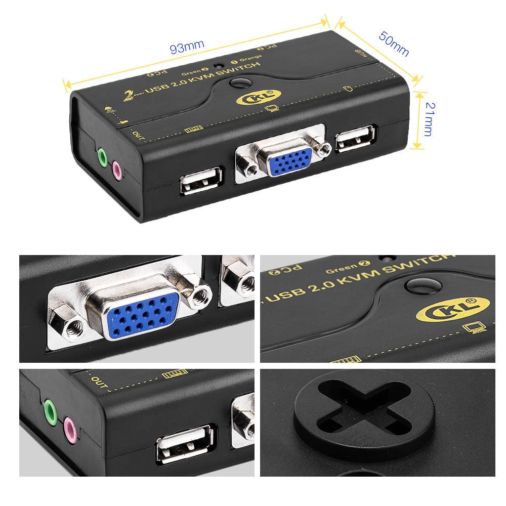 VGA KVM Switch 2 Port + Cable Kits + USB 2.0 HUB Support Audio Microphone  2048 * 1536 450MHz，2 Computers Sharing PC Monitor Keyboard Mouse Printer