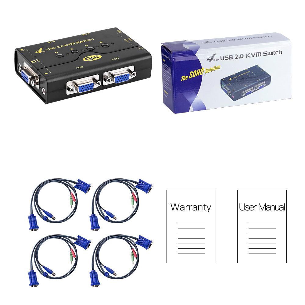 VGA KVM Switch 4 Port + Cable Kits + USB 2.0 HUB Support Audio Microph