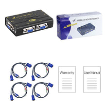 Load image into Gallery viewer, VGA KVM Switch 4 Port + Cable Kits + USB 2.0 HUB Support Audio Microphone 2048 * 1536 450MHz，4 Computers Sharing PC Monitor Keyboard Mouse Printer Scanner U Disk CKL-41UA
