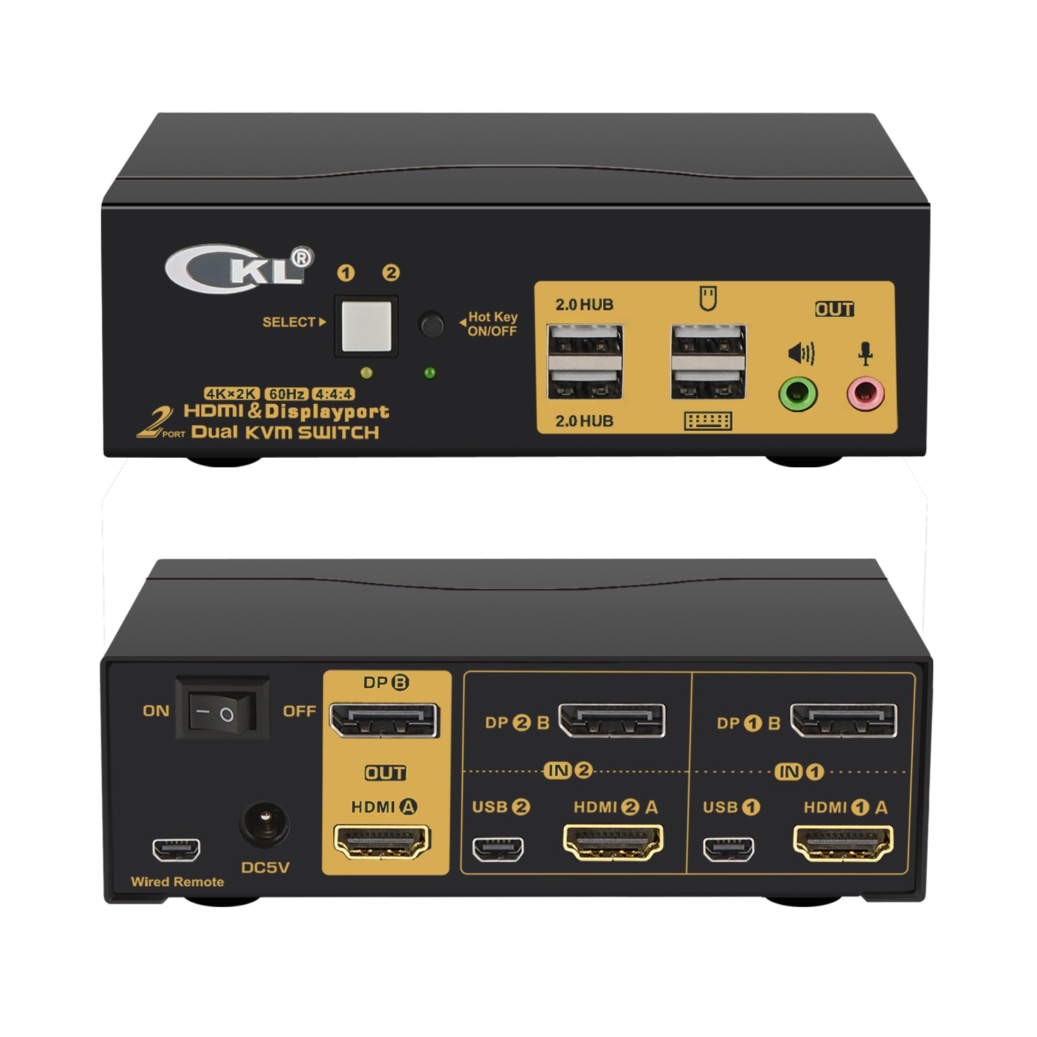 2 Port KVM Switch Dual Monitor HDMI + DisplayPort 4K 60Hz, DEPZOL KVM Switch for 2 Computers 2 Monitors with USB 2.0 HUB and Cables CKL-622DH-2U