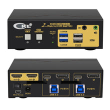 Load image into Gallery viewer, CKL 2x2 Matrix USB Type C +DisplayPort KVM Switch Dual Monitor USB 3.0 4K 60Hz, PC Monitor Keyboard Mouse Peripherals Sharing Box with Cables for 2 Computers or Laptops CKL-622TD-M
