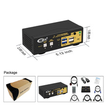 Charger l&#39;image dans la galerie, CKL 2x2 Matrix USB Type C +HDMI KVM Switch Dual Monitor USB 3.0 4K 60Hz, PC Monitor Keyboard Mouse Peripherals Sharing Box with Cables for 2 Computers or Laptops CKL-622TH-M
