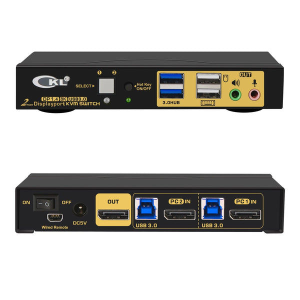 2 Port USB 3.0 KVM Switch Single Monitor DisplayPort 1.4 8K@30Hz 4K@144Hz for 2 Computers 1 Monitors CKL-62DP-4