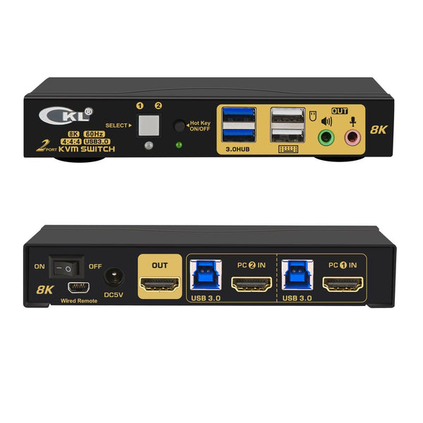 2 Port USB 3.0 KVM Switch Single Monitor HDMI 2.1 8K@60Hz 4K@144Hz for 2 Computers 1 Monitors CKL-62HUA-4