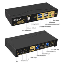 이미지를 갤러리 뷰어에 로드 , 2 Port USB 3.0 KVM Switch Single Monitor HDMI 2.1 8K@60Hz 4K@144Hz for 2 Computers 1 Monitors CKL-62HUA-4
