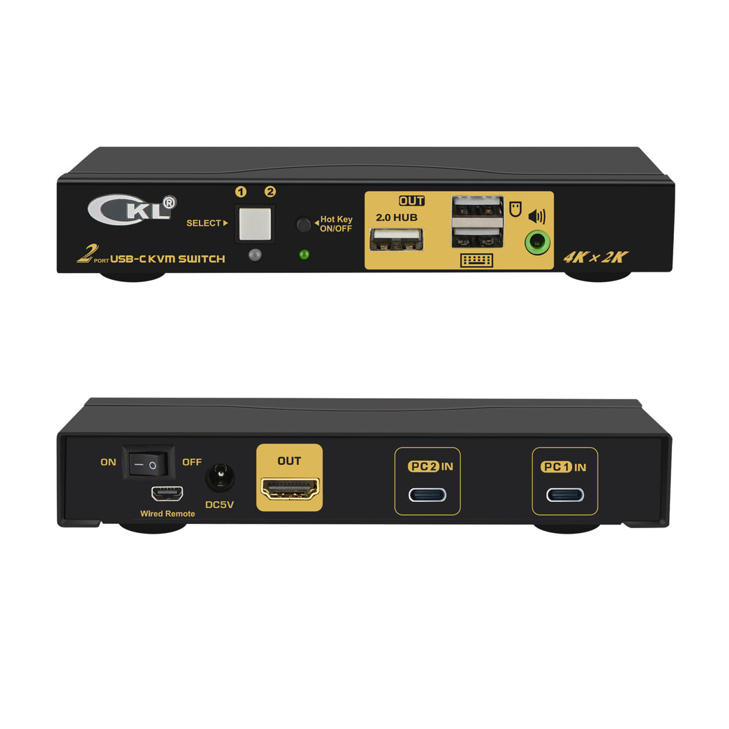 CKL 2 Port USB-C KVM Switch with Cables Support Windows 10, Mac OS 10, Android 9.0 or Above for 2 Computers/Mac/Mobile Sharing 1 Monitor with one Set Keyboard and Mouse