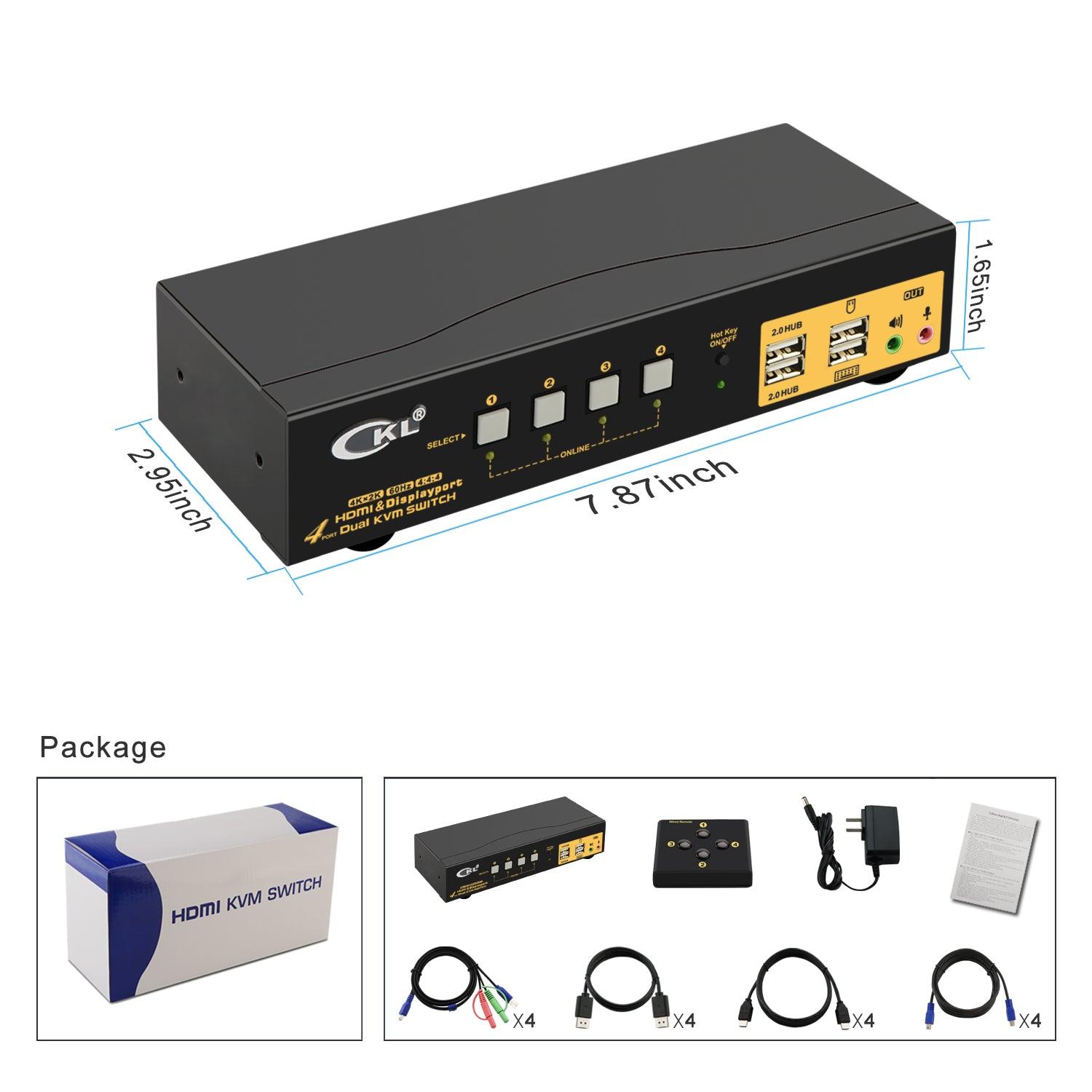 4 Port HDMI + DisplayPort KVM Switch Dual Monitor 4K 60Hz CKL-642DH