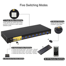 Lade das Bild in den Galerie-Viewer, CKL 8 Port Rack Mount USB 3.0 KVM Switch HDMI 4K@60Hz with Audio, Cables and 2 Extra USB 3.0 Hub for 16 Computers Sharing Single Monitor (CKL-9138H-3)
