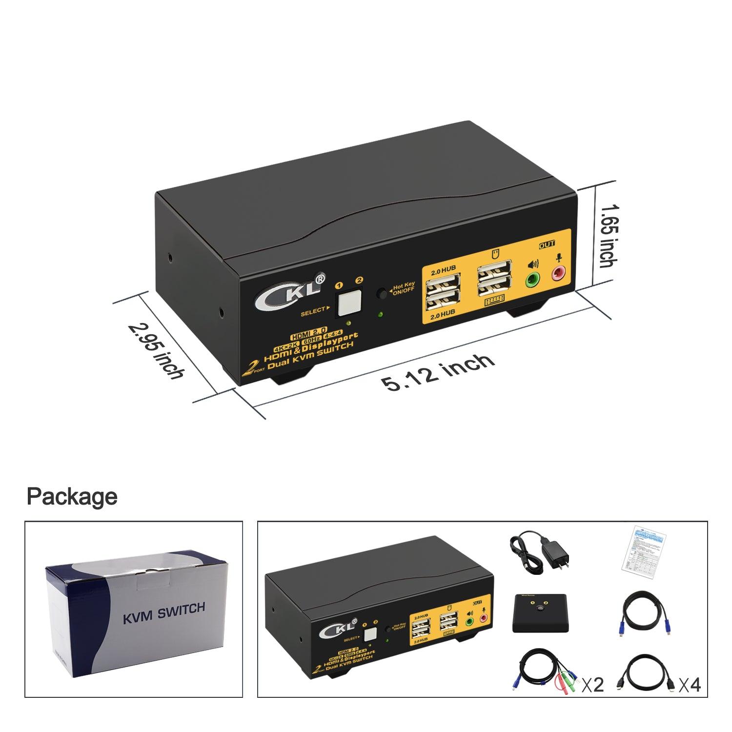 2 Port Dual Monitor KVM Switch HDMI 4K 60Hz CKL-922HUA-2 - CKL KVM Switches