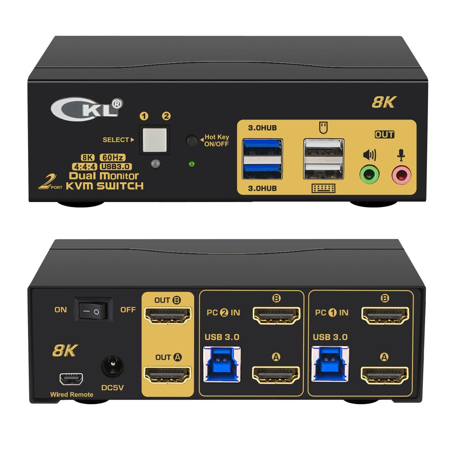 2 Port USB 3.0 KVM Switch Dual Monitor HDMI 2.1 8K@60Hz 4K@144Hz for 2 Computers 2 Monitors CKL-922HUA-4 - CKL KVM Switches