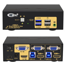 Load image into Gallery viewer, 2 Port USB 3.0 HDMI+VGA KVM Switch Dual Monitor 4K@60Hz CKL-922HV-3
