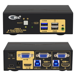 2 Port USB 3.0 HDMI+VGA KVM Switch Dual Monitor 4K@60Hz CKL-922HV-3
