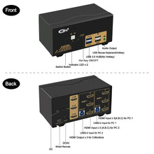 이미지를 갤러리 뷰어에 로드 , 2 Port USB 3.0 HDMI KVM Switch Triple Monitor 4K 60Hz CKL-923HUA-3
