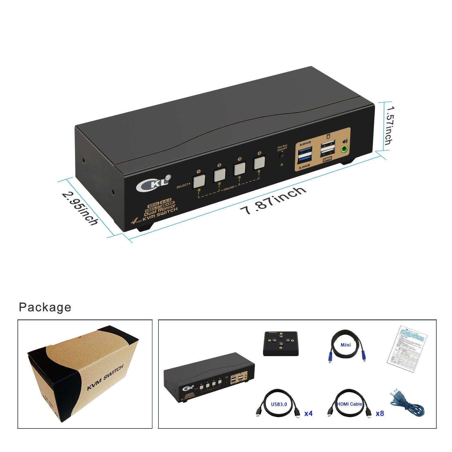 4 Port USB 3.0 HDMI KVM Switch Dual Monitor 4K 60Hz CKL-942HUA-3 - CKL KVM Switches