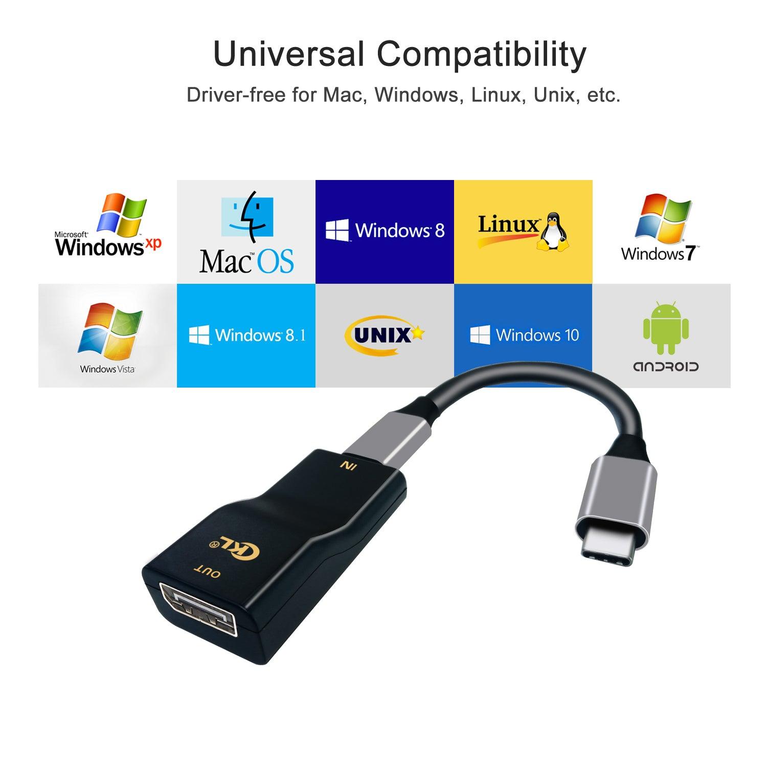 CKL 4Kx2K@60Hz USB C to DisplayPort Adapter, USB-C to DP Converter with Cable Compatible Thunderbolt 3 for CKL KVM Switch, Galaxy, MacBook, Surface Pro, Oculus Rift S, XPS, iPad, Samsung, Dell - CKL KVM Switches