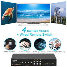 Charger l&#39;image dans la galerie, CKL Multi View HDMI KVM Switch 4 Port with Audio and USB2.0 HUB, Quad Split Screen PC Monitor Keyboard Mouse Switcher 4K x 2K
