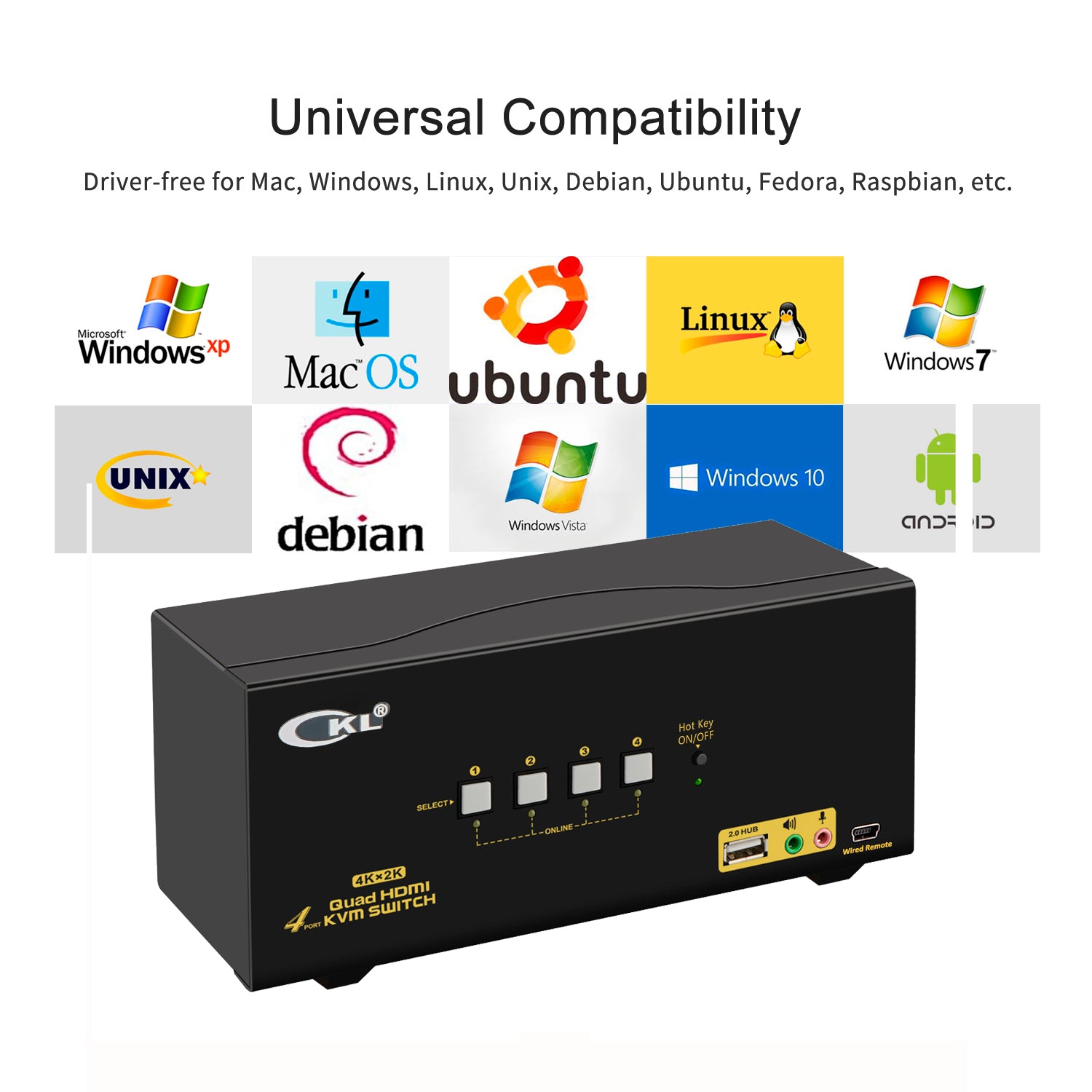 CKL Quad Monitor HDMI KVM Swtich 4 Port 4K@30Hz  CKL-944HUA