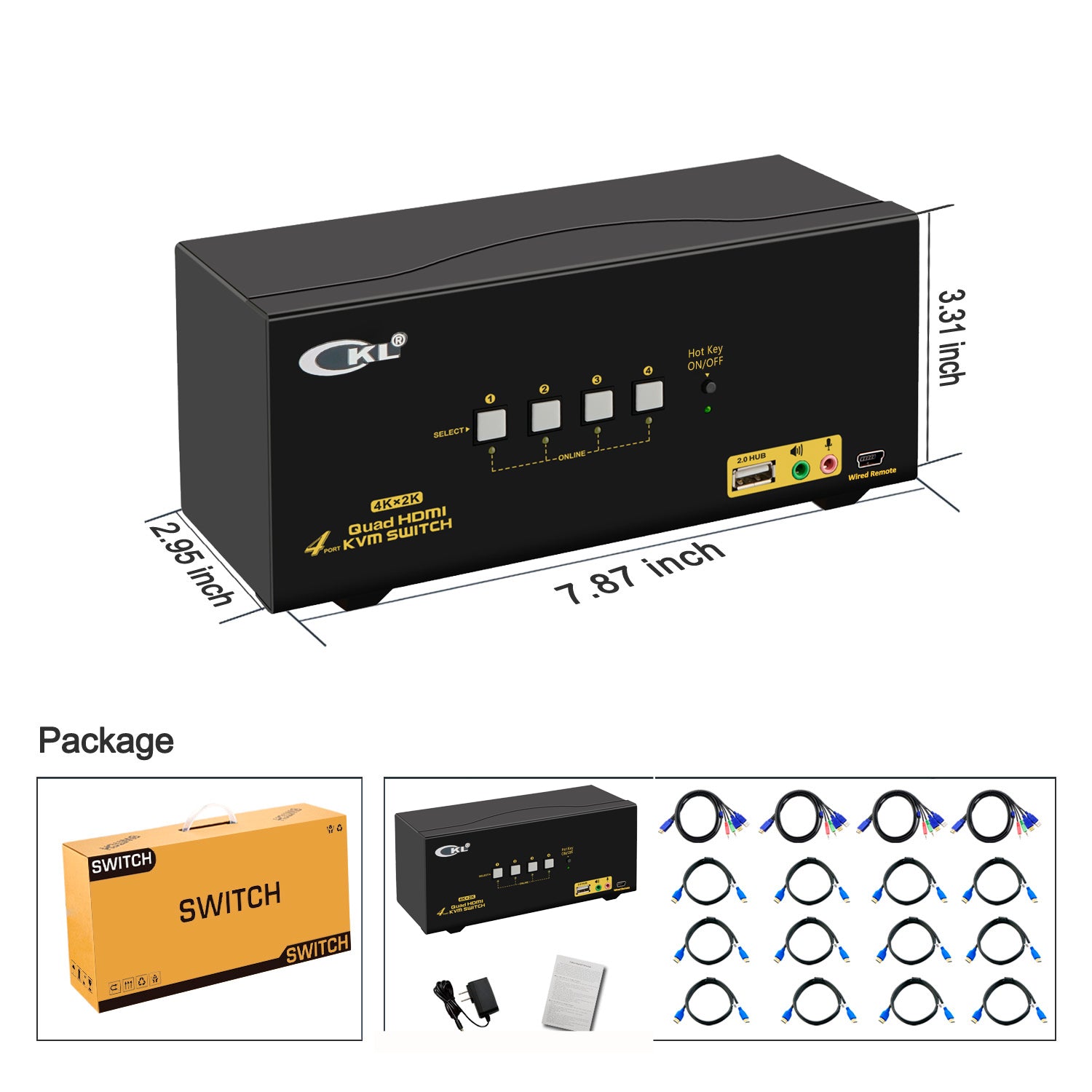 CKL Quad Monitor HDMI KVM Swtich 4 Port 4K@30Hz  CKL-944HUA