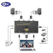 Lade das Bild in den Galerie-Viewer, VGA KVM Switch 2 Port + Cable Kits + USB 2.0 HUB Support Audio Microphone 2048 * 1536 450MHz，2 Computers Sharing PC Monitor Keyboard Mouse Printer Scanner U Disk CKL-21UA

